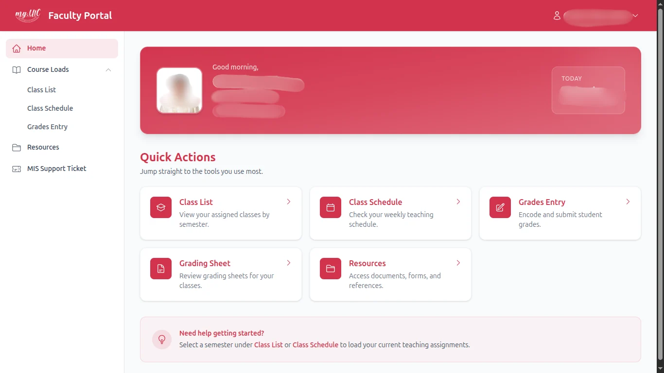 Faculty Web Application Dashboard